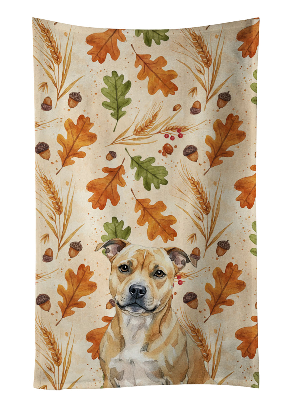 Fawn Staffordshire Bull Terrier Heirloom Fall Kitchen Towel Velour Plush Front and Cotton Loop Back Machine Washable