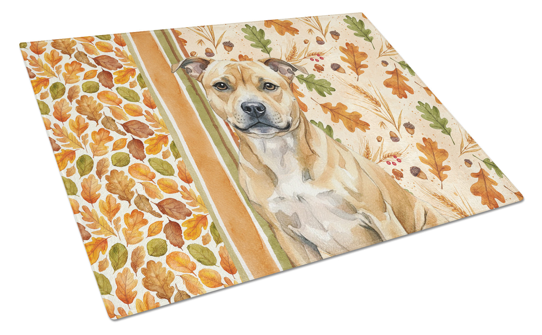 Fawn Staffordshire Bull Terrier Heirloom Fall Cutting Board Tempered Glass Kitchen Cutting Surface, Heat Resistant Chopping, Non-Slip Feet, Food Prep & Serving