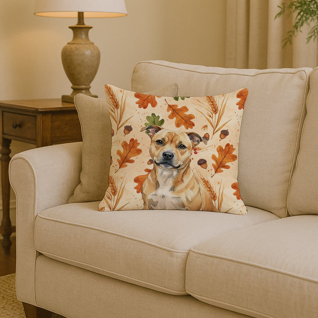 Fawn Staffordshire Bull Terrier Heirloom Fall Decorative Throw Pillow 14x14 Indoor Outdoor Accent Cushion, Fabric Cover with Insert for Sofa, Bed, Porch & Living Room