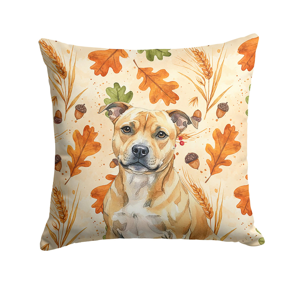 Fawn Staffordshire Bull Terrier Heirloom Fall Decorative Throw Pillow 18x18 Indoor Outdoor Accent Cushion, Fabric Cover with Insert for Sofa, Bed, Porch & Living Room