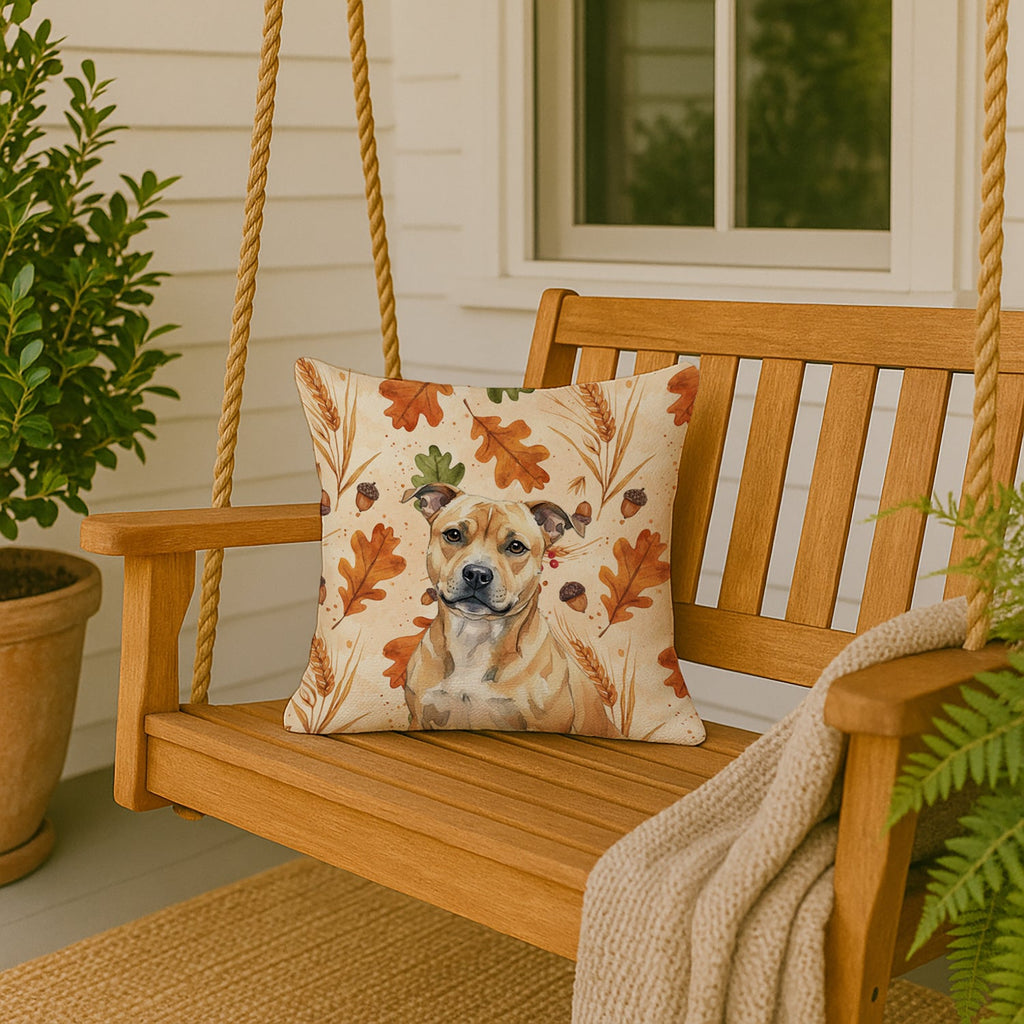 Fawn Staffordshire Bull Terrier Heirloom Fall Decorative Throw Pillow 18x18 Indoor Outdoor Accent Cushion, Fabric Cover with Insert for Sofa, Bed, Porch & Living Room