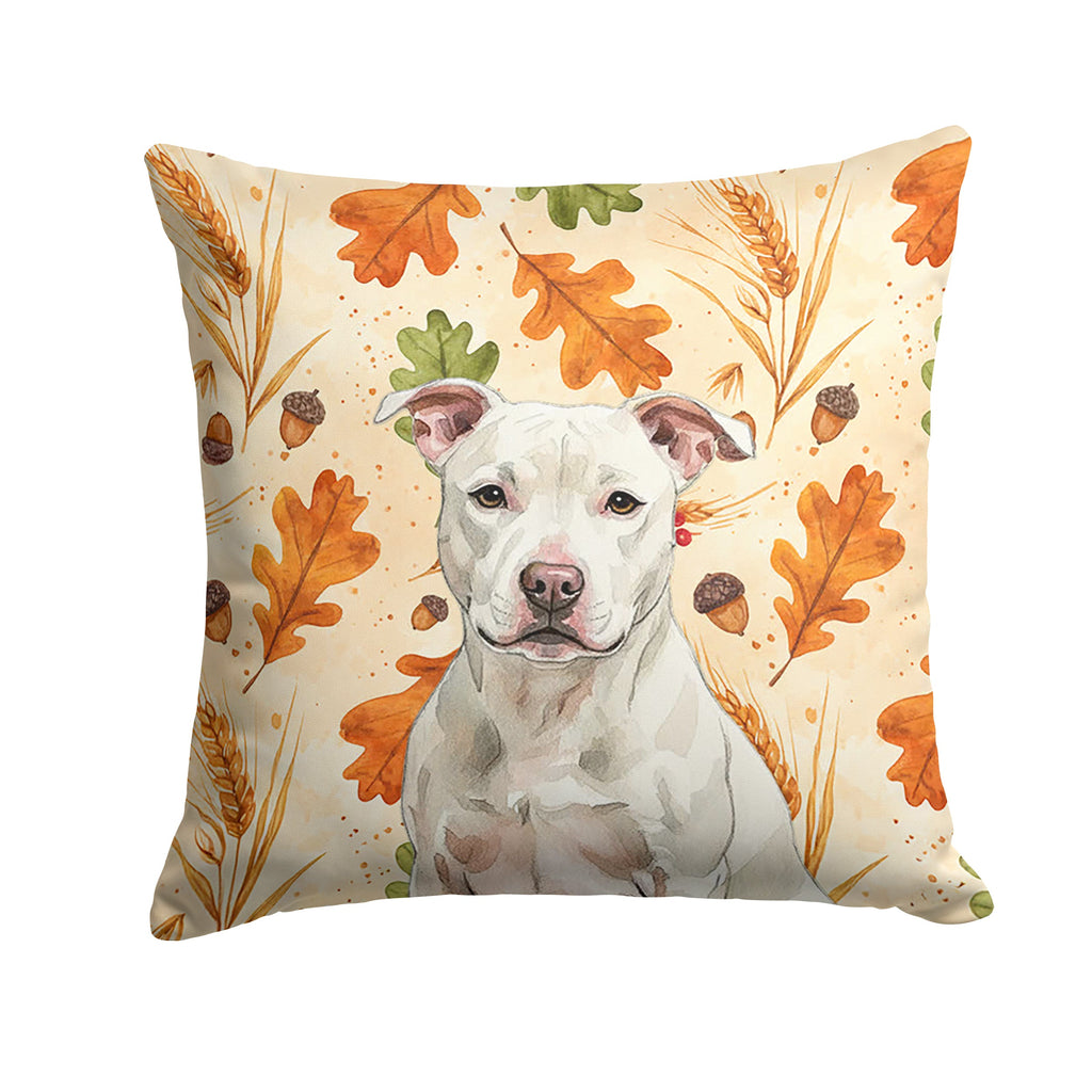 White Staffordshire Bull Terrier Heirloom Fall Decorative Throw Pillow 14x14 Indoor Outdoor Accent Cushion, Fabric Cover with Insert for Sofa, Bed, Porch & Living Room