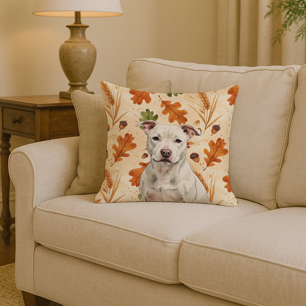 White Staffordshire Bull Terrier Heirloom Fall Decorative Throw Pillow 14x14 Indoor Outdoor Accent Cushion, Fabric Cover with Insert for Sofa, Bed, Porch & Living Room