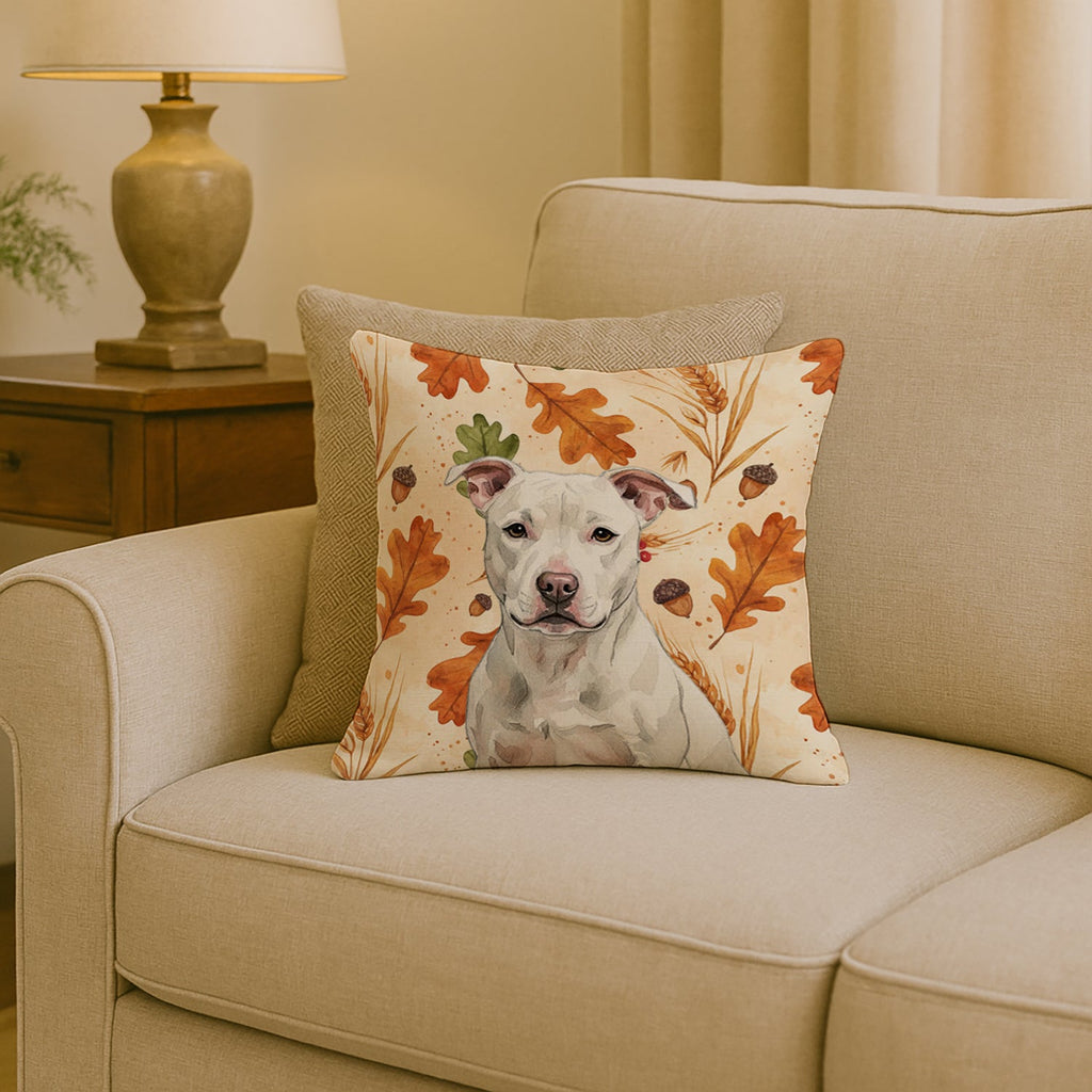 White Staffordshire Bull Terrier Heirloom Fall Decorative Throw Pillow 18x18 Indoor Outdoor Accent Cushion, Fabric Cover with Insert for Sofa, Bed, Porch & Living Room