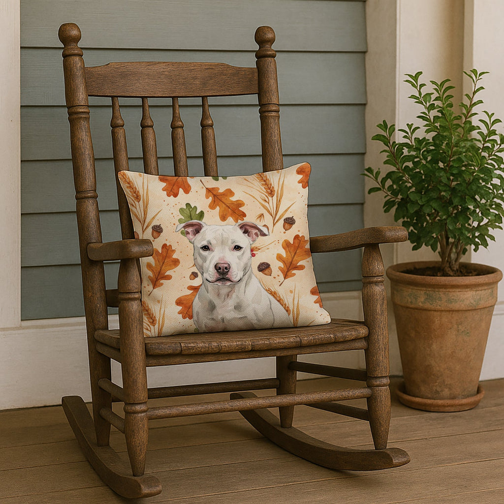 White Staffordshire Bull Terrier Heirloom Fall Decorative Throw Pillow 18x18 Indoor Outdoor Accent Cushion, Fabric Cover with Insert for Sofa, Bed, Porch & Living Room