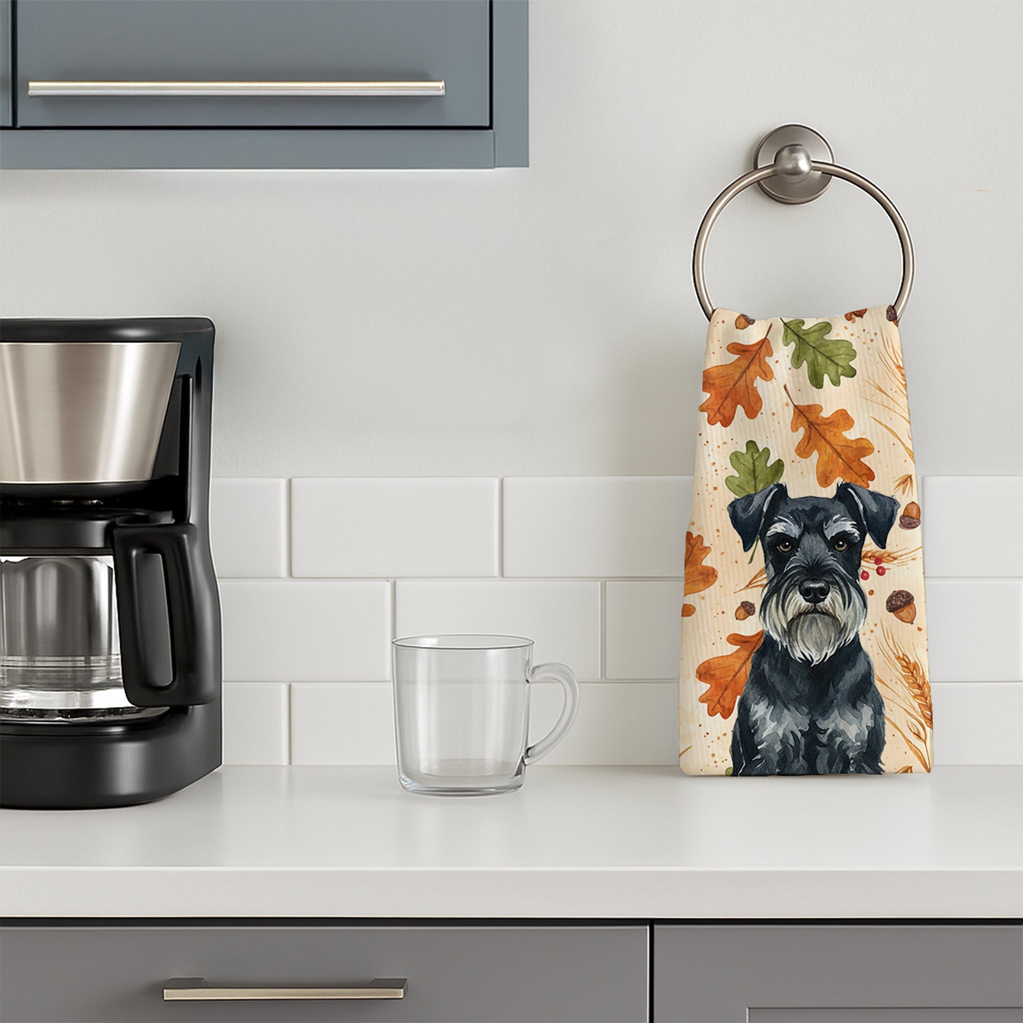 Standard Schnauzer Heirloom Fall Kitchen Towel Velour Plush Front and Cotton Loop Back Machine Washable