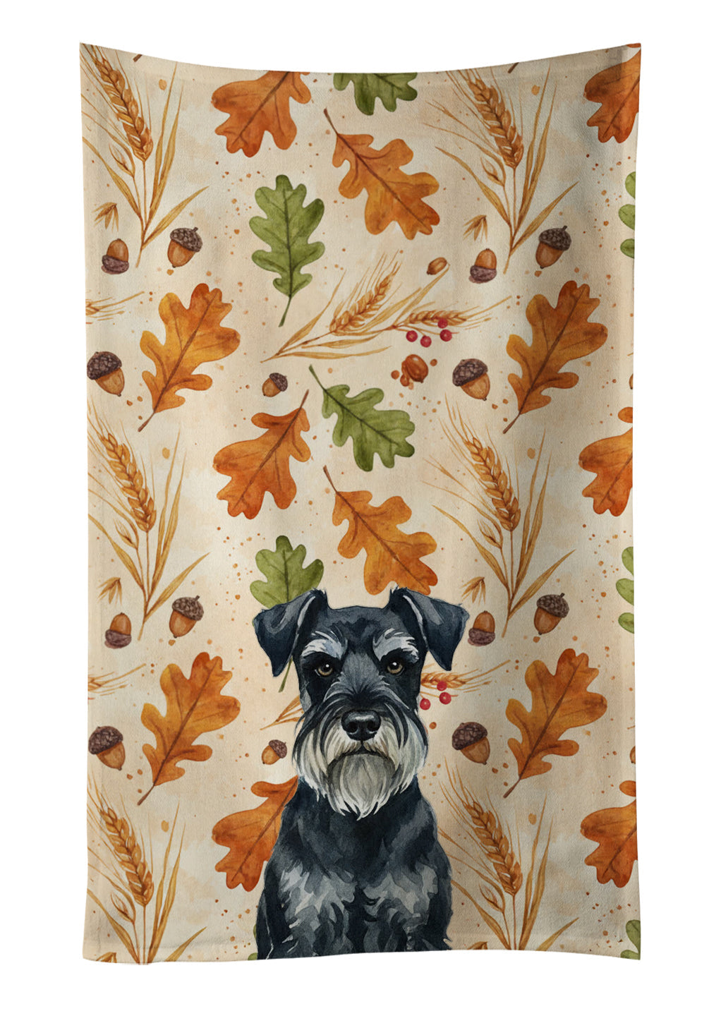 Standard Schnauzer Heirloom Fall Kitchen Towel Velour Plush Front and Cotton Loop Back Machine Washable