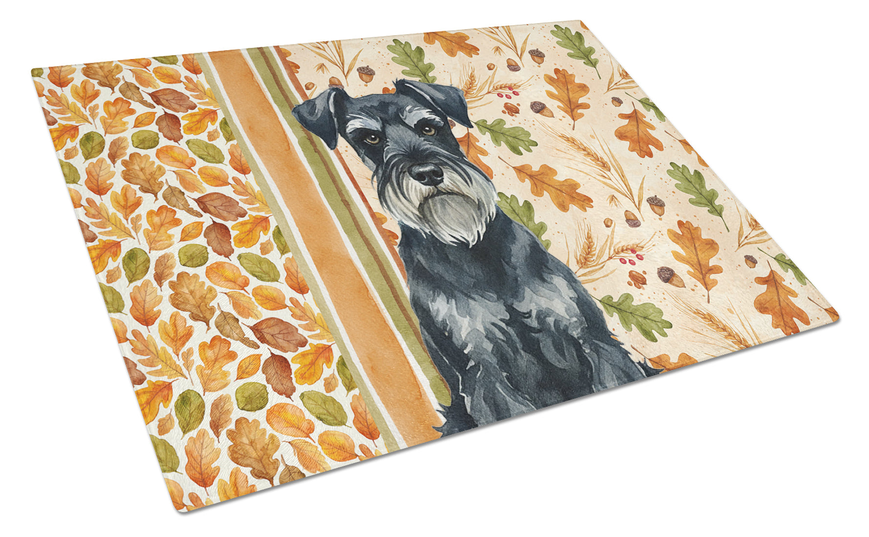 Standard Schnauzer Heirloom Fall Cutting Board Tempered Glass Kitchen Cutting Surface, Heat Resistant Chopping, Non-Slip Feet, Food Prep & Serving