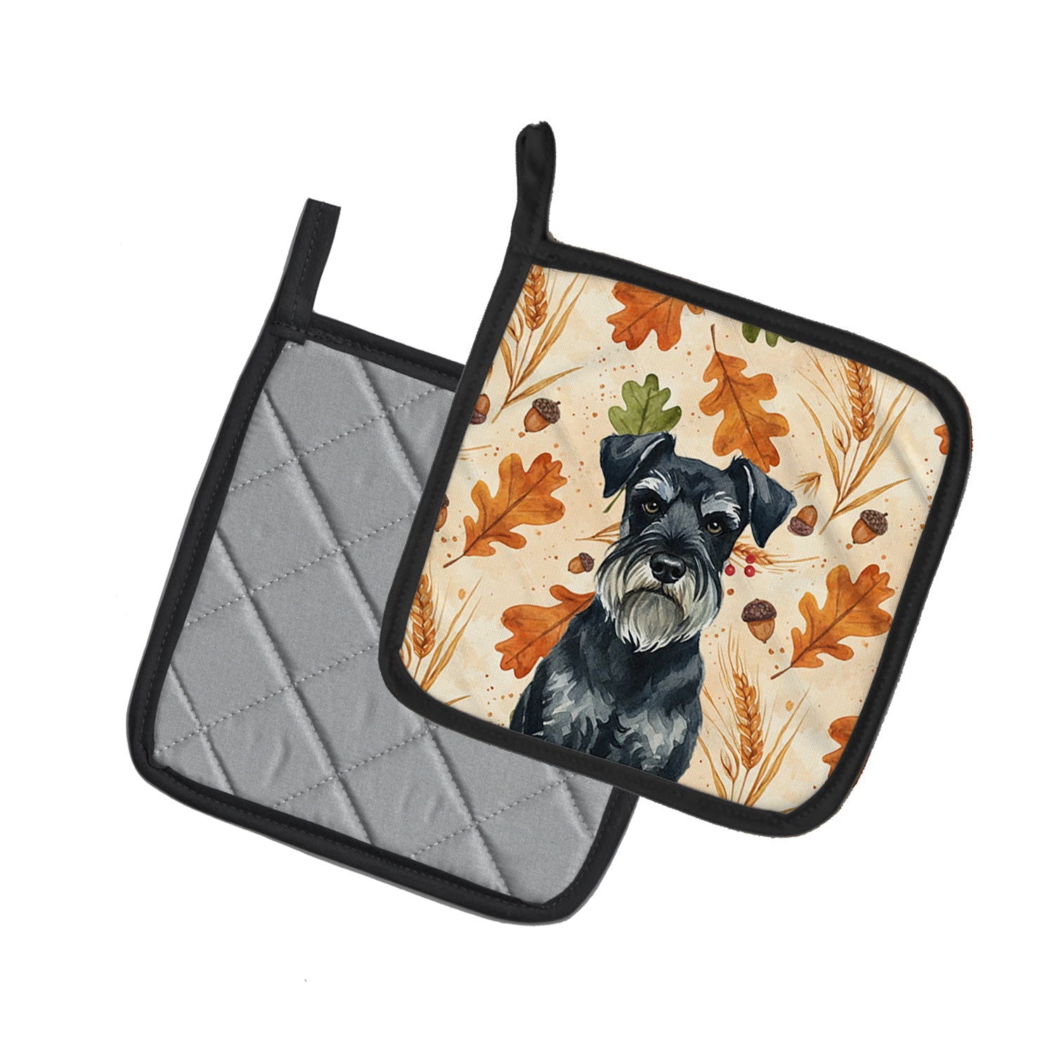 Standard Schnauzer Heirloom Fall Pot Holder Set of 2 Heat Resistant Quilted Hot Pads 7.5 x 7.5 Inch, Insulated Kitchen Trivets for Cooking & Baking