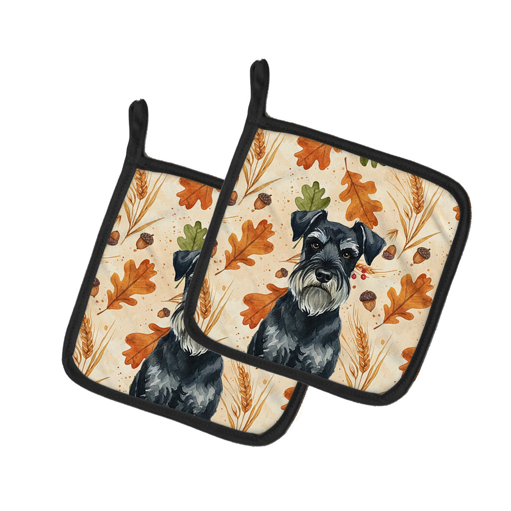 Standard Schnauzer Heirloom Fall Pot Holder Set of 2 Heat Resistant Quilted Hot Pads 7.5 x 7.5 Inch, Insulated Kitchen Trivets for Cooking & Baking