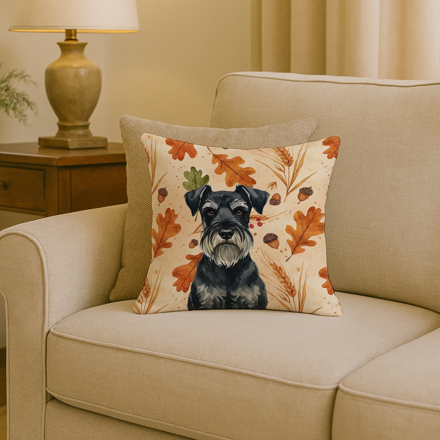 Standard Schnauzer Heirloom Fall Decorative Throw Pillow 18x18 Indoor Outdoor Accent Cushion, Fabric Cover with Insert for Sofa, Bed, Porch & Living Room