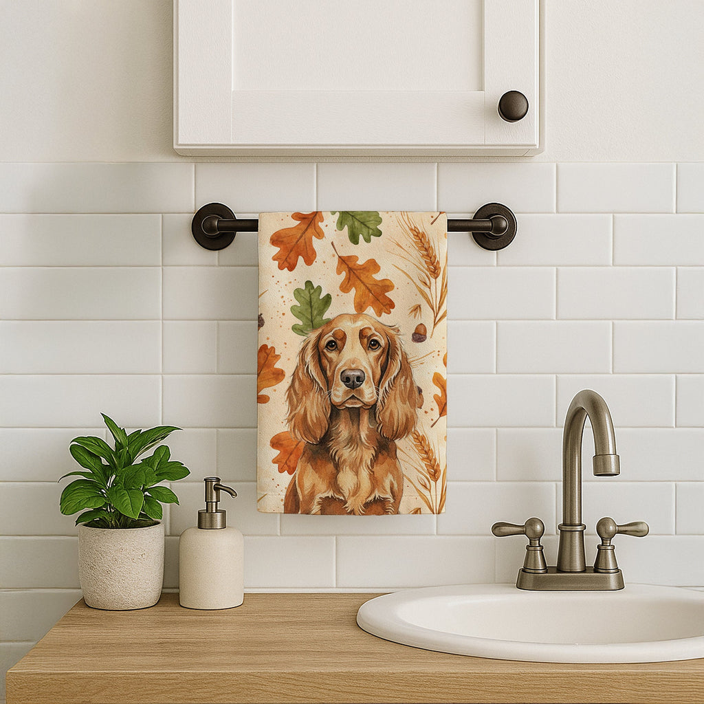 Sussex Spaniel Heirloom Fall Kitchen Towel Velour Plush Front and Cotton Loop Back Machine Washable