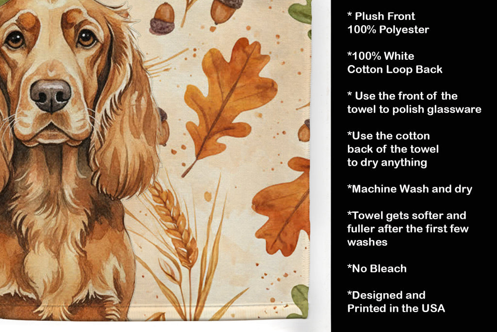 Sussex Spaniel Heirloom Fall Kitchen Towel Velour Plush Front and Cotton Loop Back Machine Washable