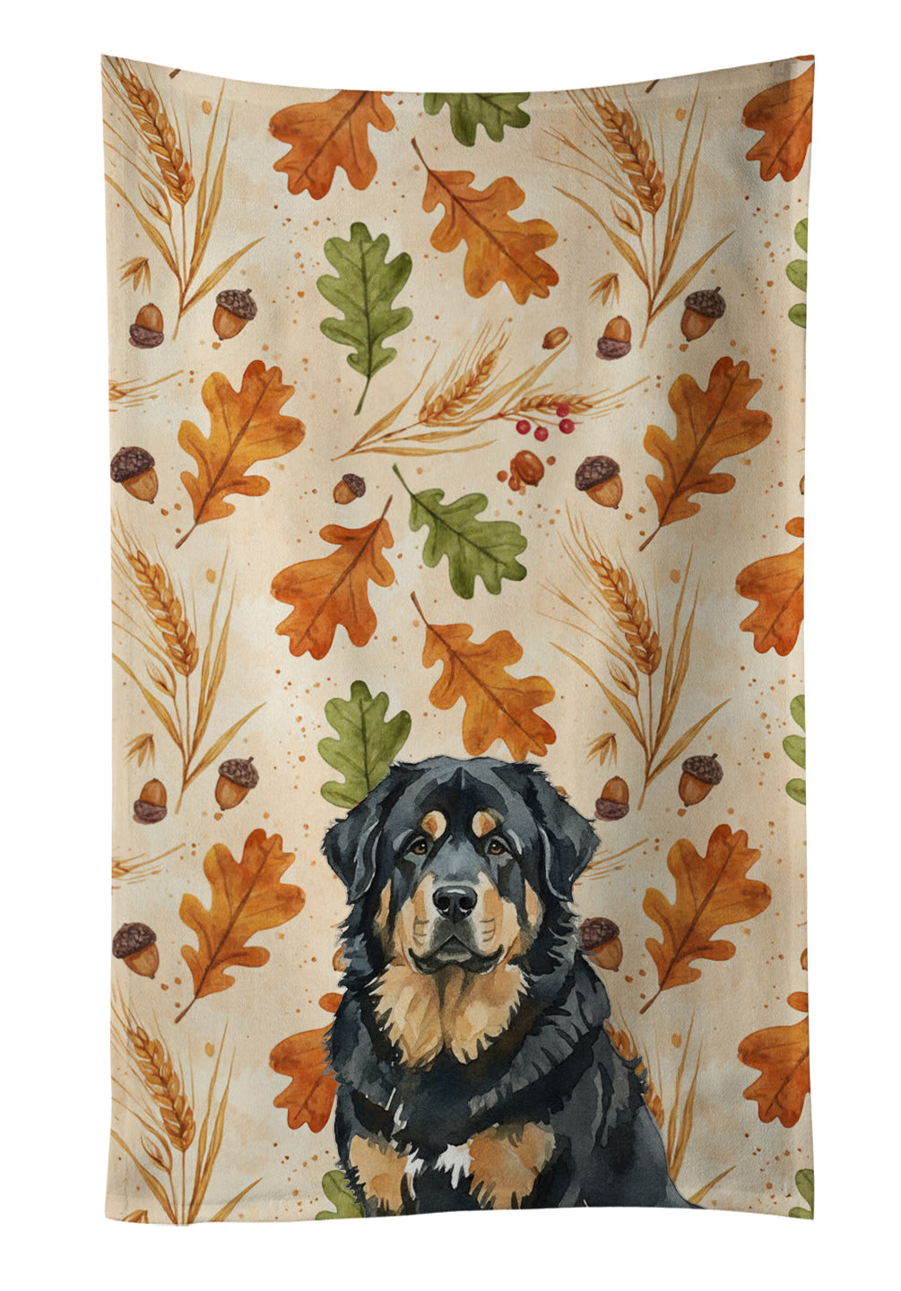 Black and Tan Tibetan Mastiff Heirloom Fall Kitchen Towel Velour Plush Front and Cotton Loop Back Machine Washable