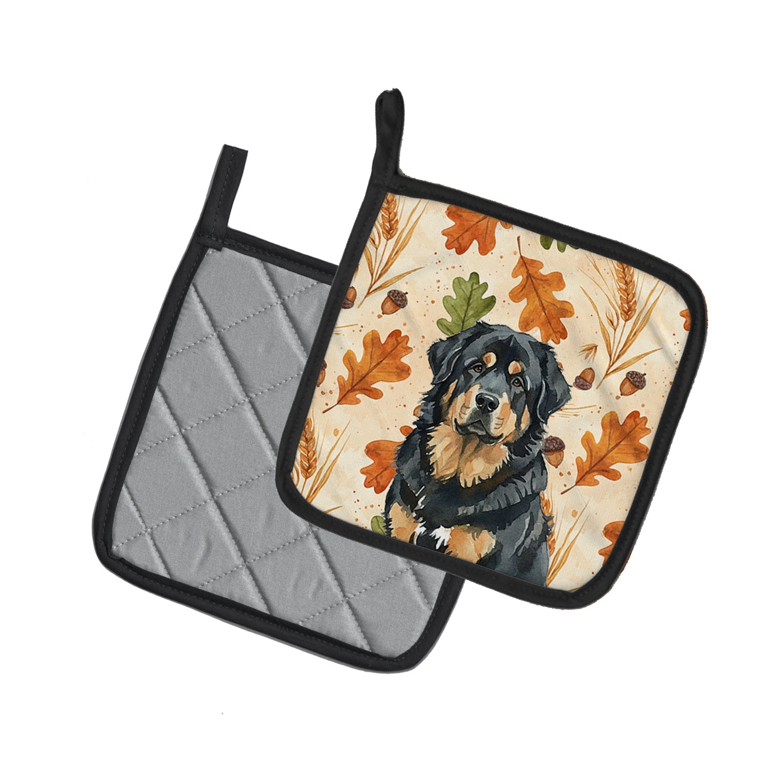 Black and Tan Tibetan Mastiff Heirloom Fall Pot Holder Set of 2 Heat Resistant Quilted Hot Pads 7.5 x 7.5 Inch, Insulated Kitchen Trivets for Cooking & Baking