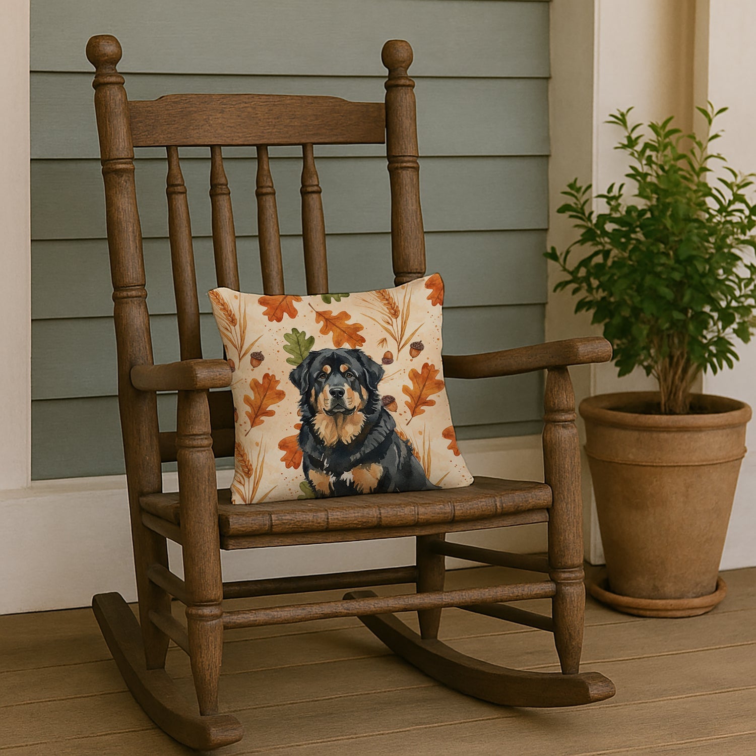 Black and Tan Tibetan Mastiff Heirloom Fall Decorative Throw Pillow 14x14 Indoor Outdoor Accent Cushion, Fabric Cover with Insert for Sofa, Bed, Porch & Living Room