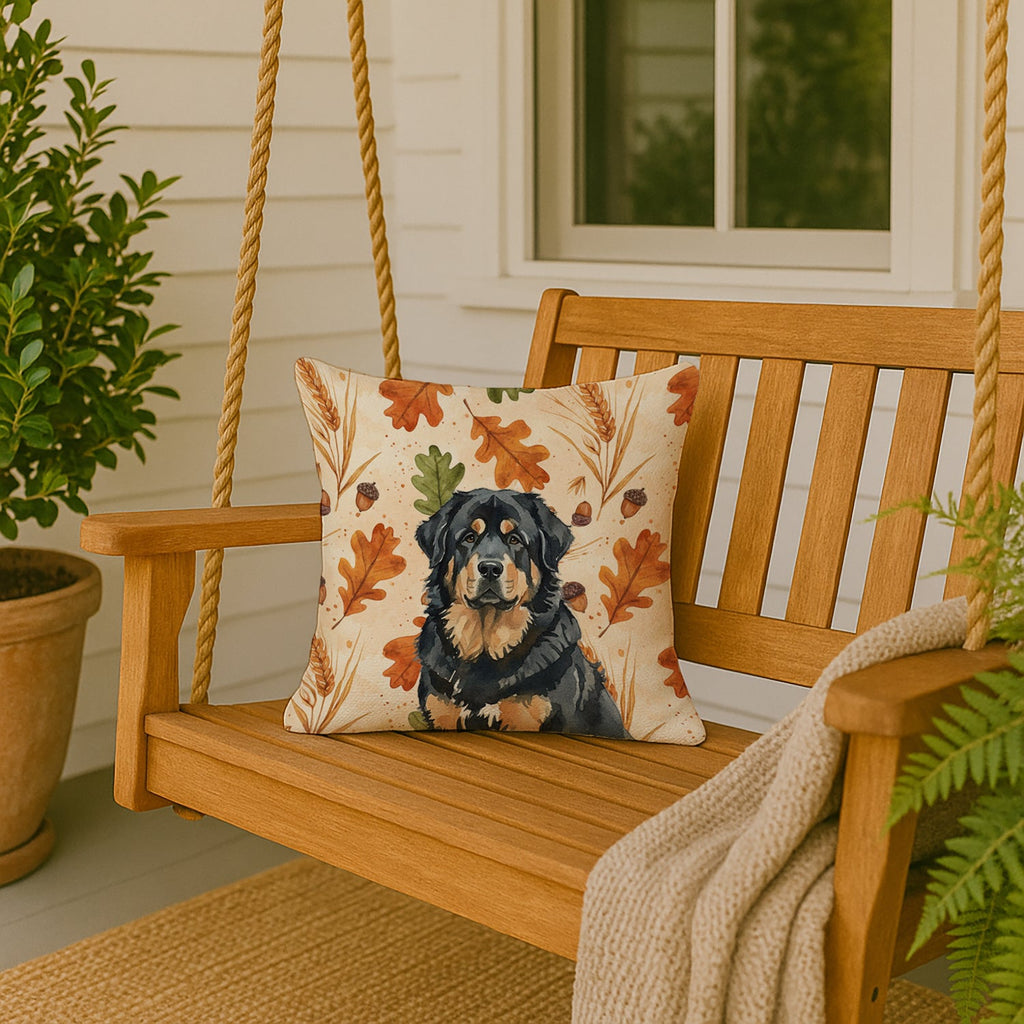 Black and Tan Tibetan Mastiff Heirloom Fall Decorative Throw Pillow 18x18 Indoor Outdoor Accent Cushion, Fabric Cover with Insert for Sofa, Bed, Porch & Living Room