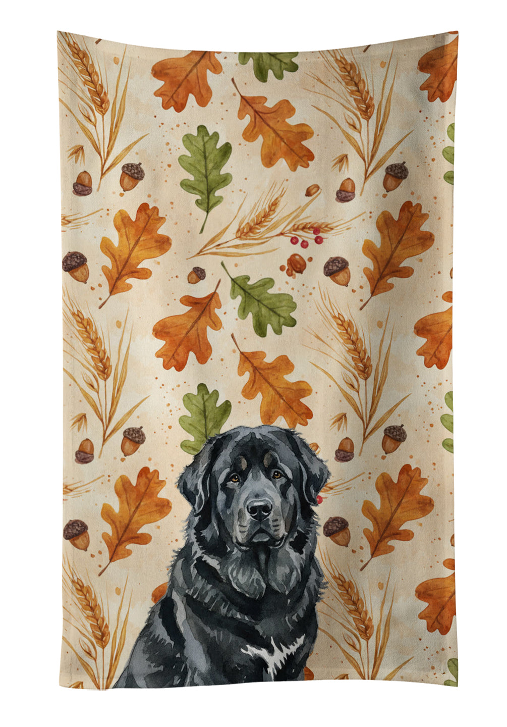 Black Tibetan Mastiff Heirloom Fall Kitchen Towel Velour Plush Front and Cotton Loop Back Machine Washable