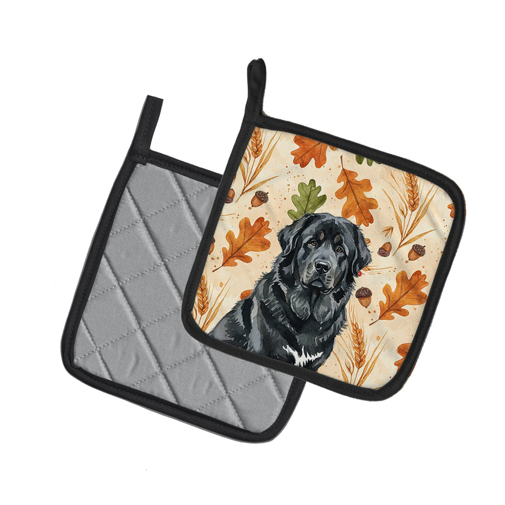 Black Tibetan Mastiff Heirloom Fall Pot Holder Set of 2 Heat Resistant Quilted Hot Pads 7.5 x 7.5 Inch, Insulated Kitchen Trivets for Cooking & Baking