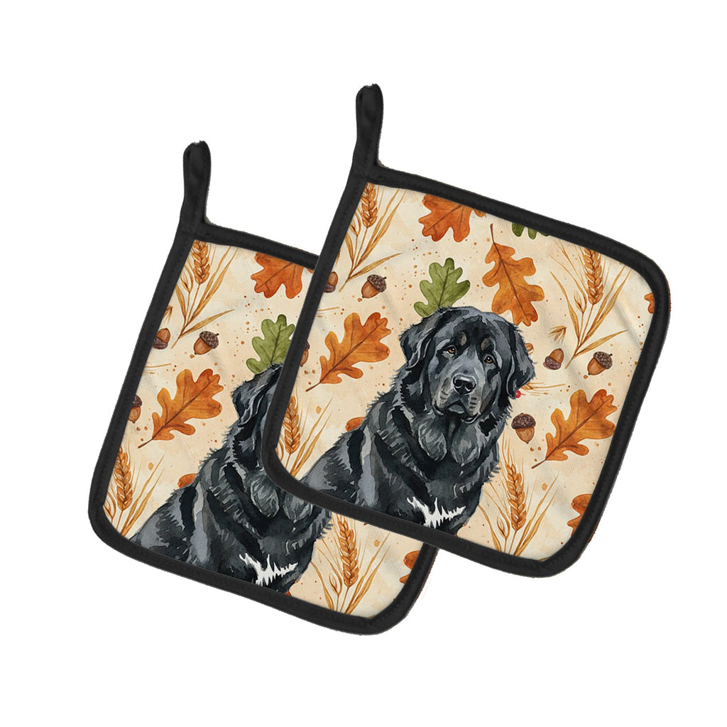 Black Tibetan Mastiff Heirloom Fall Pot Holder Set of 2 Heat Resistant Quilted Hot Pads 7.5 x 7.5 Inch, Insulated Kitchen Trivets for Cooking & Baking