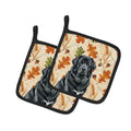 Black Tibetan Mastiff Heirloom Fall Pot Holder Set of 2 Heat Resistant Quilted Hot Pads 7.5 x 7.5 Inch, Insulated Kitchen Trivets for Cooking & Baking