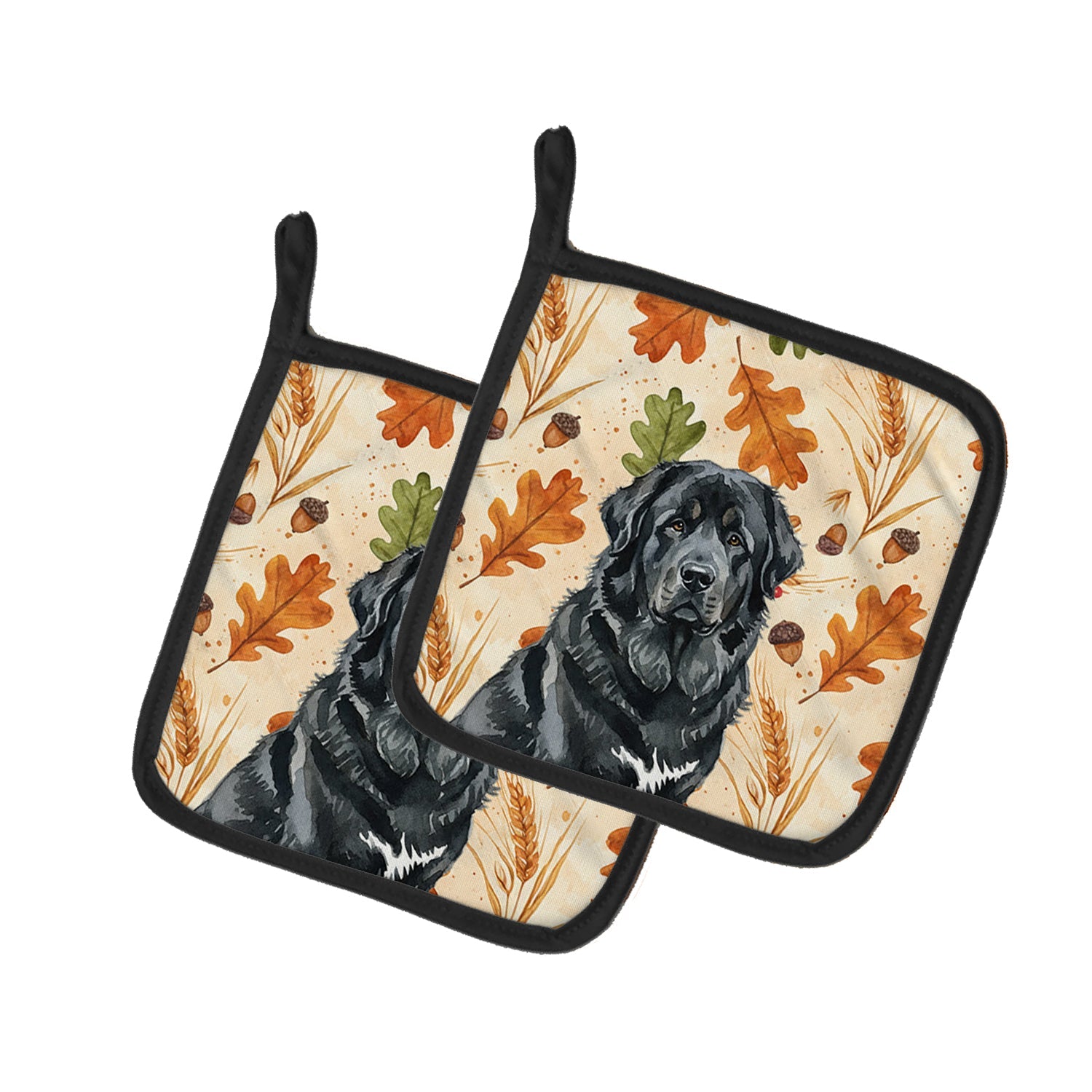 Black Tibetan Mastiff Heirloom Fall Pot Holder Set of 2 Heat Resistant Quilted Hot Pads 7.5 x 7.5 Inch, Insulated Kitchen Trivets for Cooking & Baking