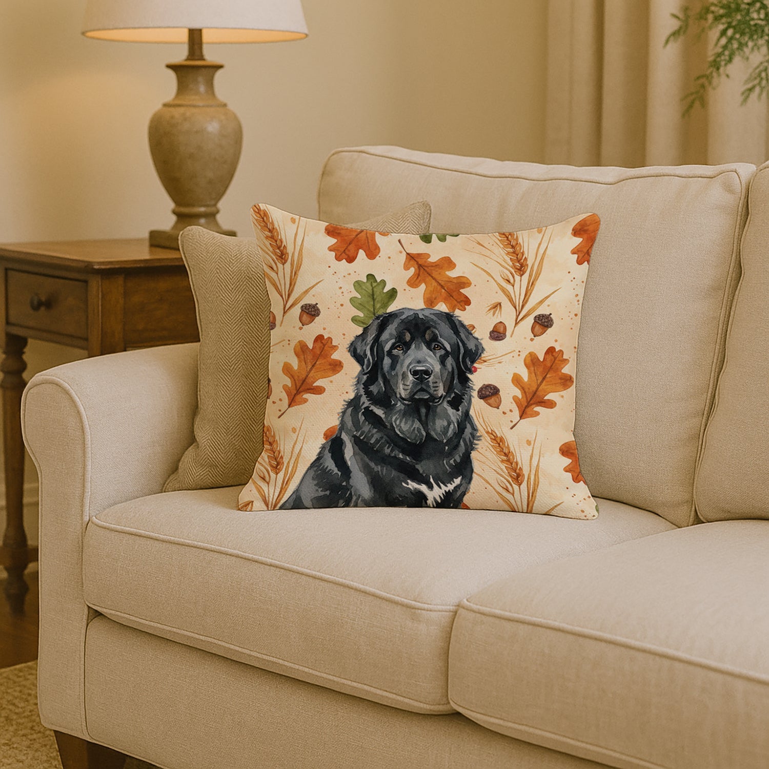 Black Tibetan Mastiff Heirloom Fall Decorative Throw Pillow 14x14 Indoor Outdoor Accent Cushion, Fabric Cover with Insert for Sofa, Bed, Porch & Living Room