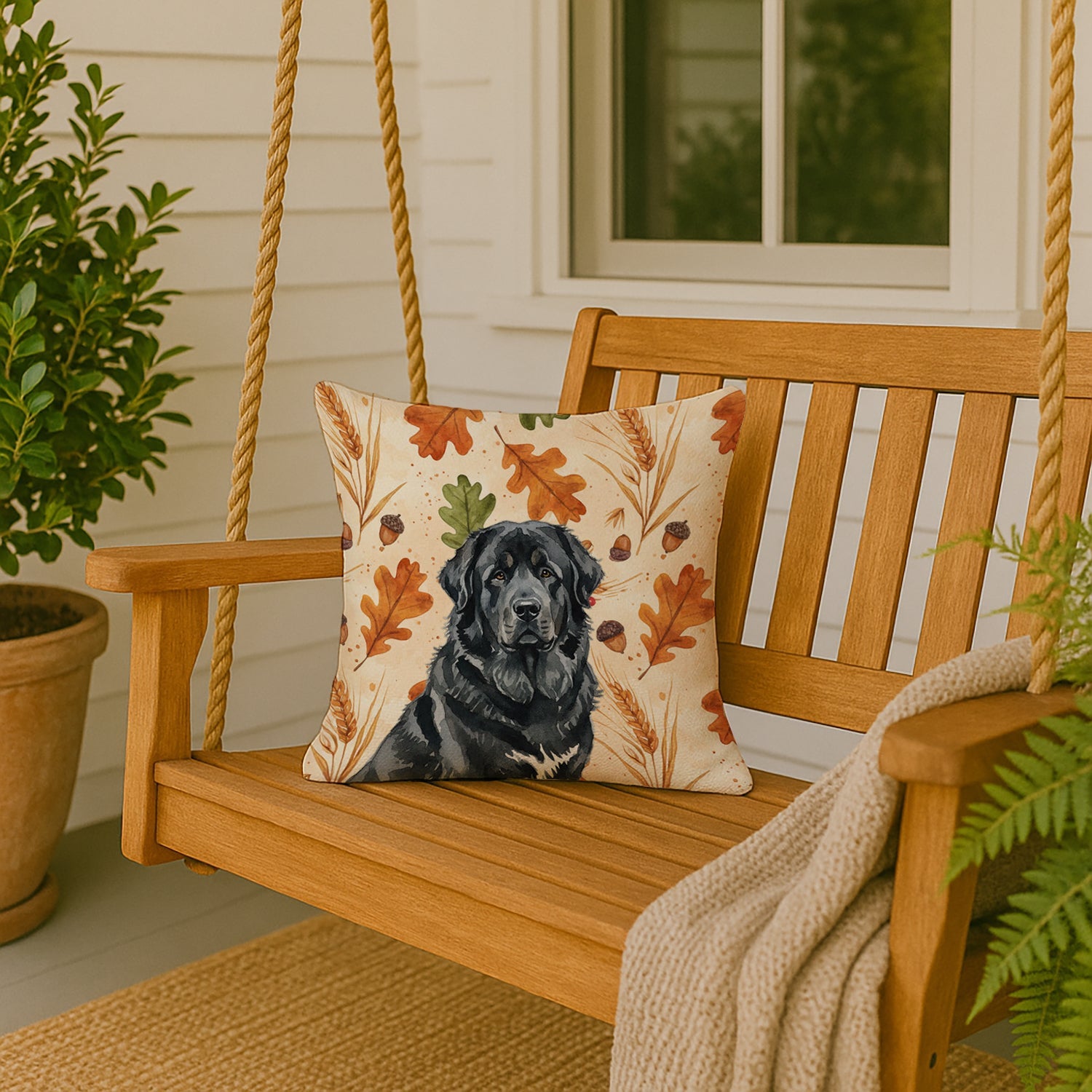 Black Tibetan Mastiff Heirloom Fall Decorative Throw Pillow 18x18 Indoor Outdoor Accent Cushion, Fabric Cover with Insert for Sofa, Bed, Porch & Living Room
