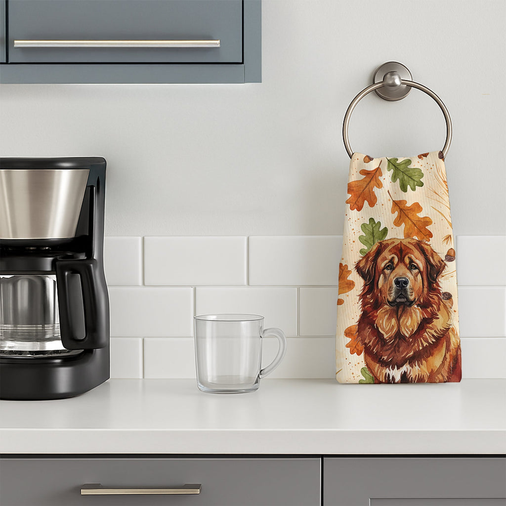 Red Gold Tibetan Mastiff Heirloom Fall Kitchen Towel Velour Plush Front and Cotton Loop Back Machine Washable