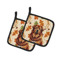 Red Gold Tibetan Mastiff Heirloom Fall Pot Holder Set of 2 Heat Resistant Quilted Hot Pads 7.5 x 7.5 Inch, Insulated Kitchen Trivets for Cooking & Baking