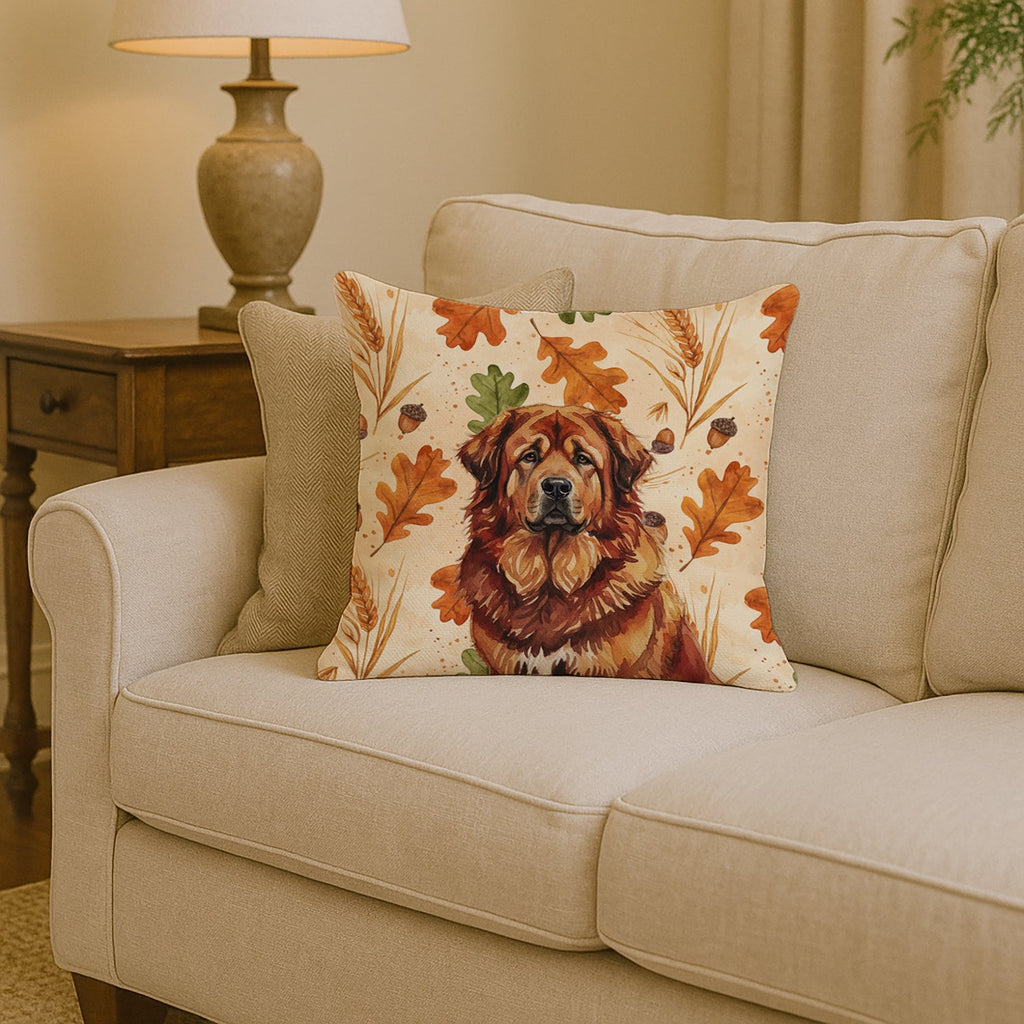 Red Gold Tibetan Mastiff Heirloom Fall Decorative Throw Pillow 14x14 Indoor Outdoor Accent Cushion, Fabric Cover with Insert for Sofa, Bed, Porch & Living Room
