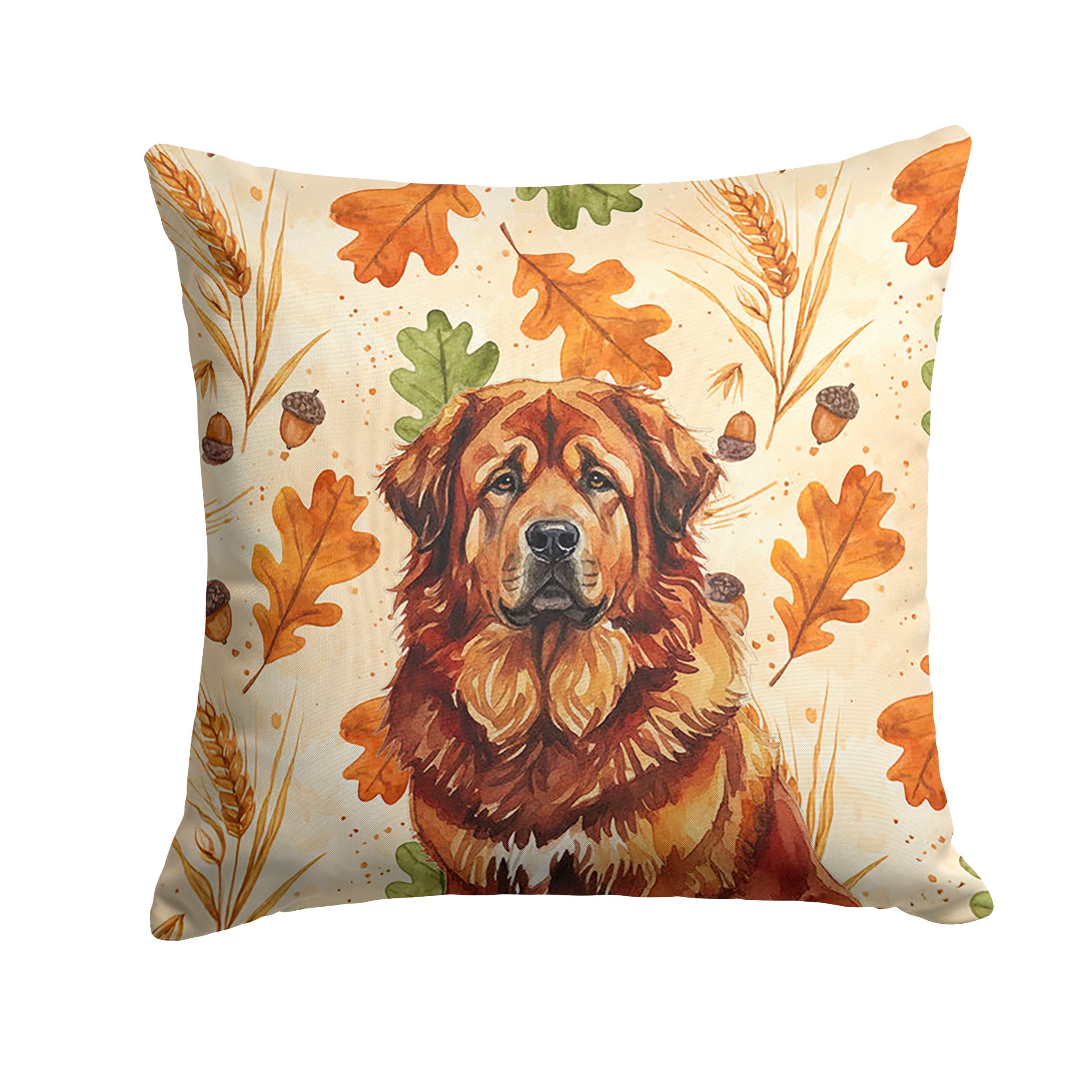 Red Gold Tibetan Mastiff Heirloom Fall Decorative Throw Pillow 18x18 Indoor Outdoor Accent Cushion, Fabric Cover with Insert for Sofa, Bed, Porch & Living Room