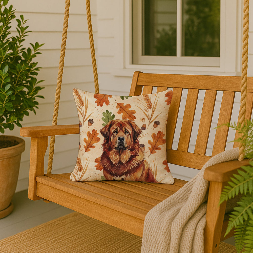 Red Gold Tibetan Mastiff Heirloom Fall Decorative Throw Pillow 18x18 Indoor Outdoor Accent Cushion, Fabric Cover with Insert for Sofa, Bed, Porch & Living Room