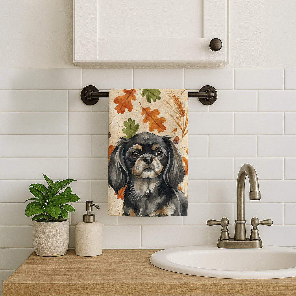Black and Tan Tibetan Spaniel Heirloom Fall Kitchen Towel Velour Plush Front and Cotton Loop Back Machine Washable