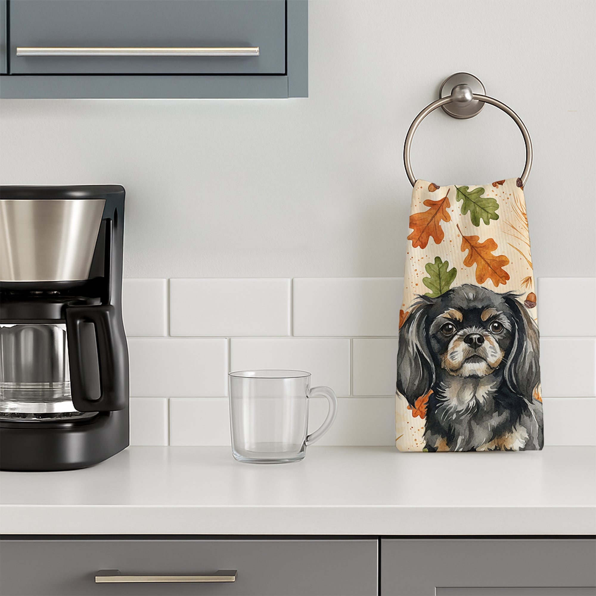 Black and Tan Tibetan Spaniel Heirloom Fall Kitchen Towel Velour Plush Front and Cotton Loop Back Machine Washable
