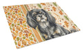 Black and Tan Tibetan Spaniel Heirloom Fall Cutting Board Tempered Glass Kitchen Cutting Surface, Heat Resistant Chopping, Non-Slip Feet, Food Prep & Serving