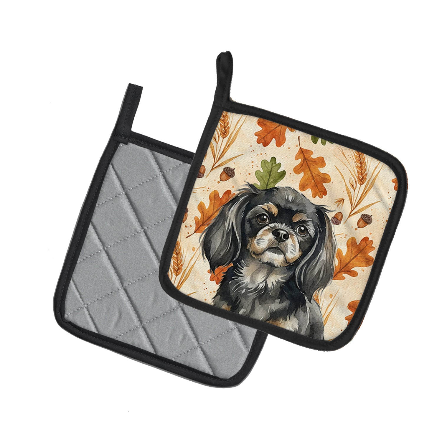 Black and Tan Tibetan Spaniel Heirloom Fall Pot Holder Set of 2 Heat Resistant Quilted Hot Pads 7.5 x 7.5 Inch, Insulated Kitchen Trivets for Cooking & Baking