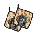 Black and Tan Tibetan Spaniel Heirloom Fall Pot Holder Set of 2 Heat Resistant Quilted Hot Pads 7.5 x 7.5 Inch, Insulated Kitchen Trivets for Cooking & Baking