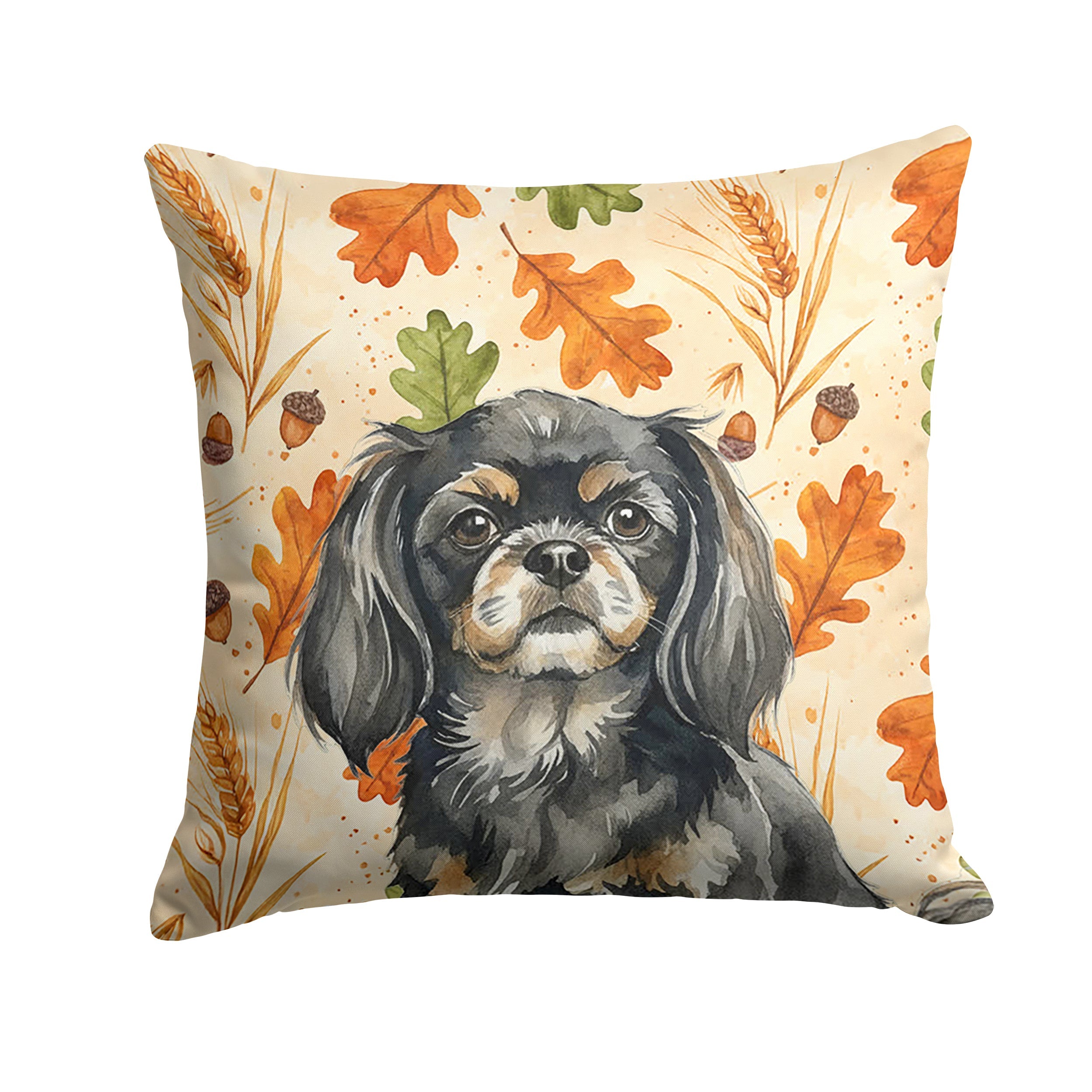 Black and Tan Tibetan Spaniel Heirloom Fall Decorative Throw Pillow 14x14 Indoor Outdoor Accent Cushion, Fabric Cover with Insert for Sofa, Bed, Porch & Living Room