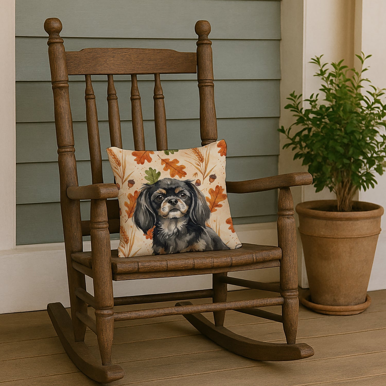 Black and Tan Tibetan Spaniel Heirloom Fall Decorative Throw Pillow 14x14 Indoor Outdoor Accent Cushion, Fabric Cover with Insert for Sofa, Bed, Porch & Living Room