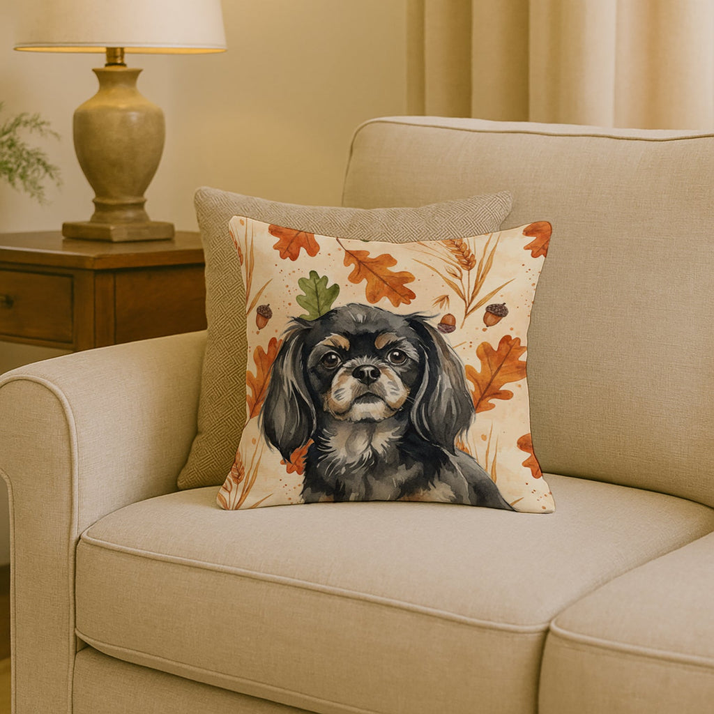 Black and Tan Tibetan Spaniel Heirloom Fall Decorative Throw Pillow 18x18 Indoor Outdoor Accent Cushion, Fabric Cover with Insert for Sofa, Bed, Porch & Living Room