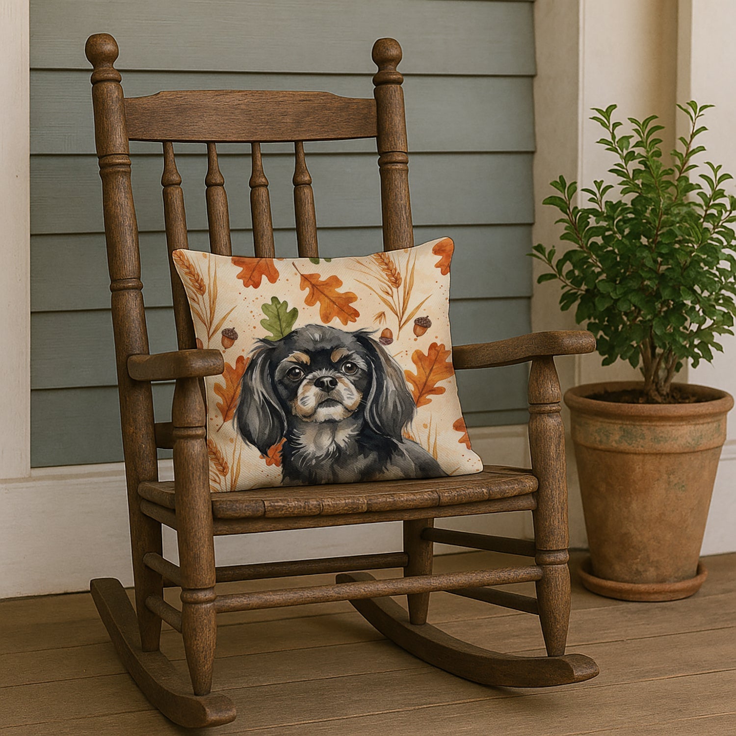 Black and Tan Tibetan Spaniel Heirloom Fall Decorative Throw Pillow 18x18 Indoor Outdoor Accent Cushion, Fabric Cover with Insert for Sofa, Bed, Porch & Living Room