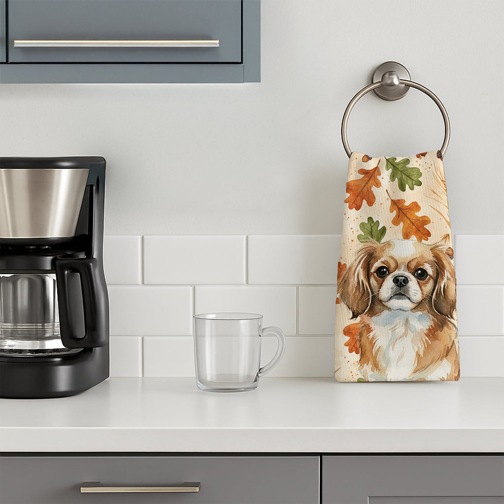 Tibetan Spaniel Heirloom Fall Kitchen Towel Velour Plush Front and Cotton Loop Back Machine Washable