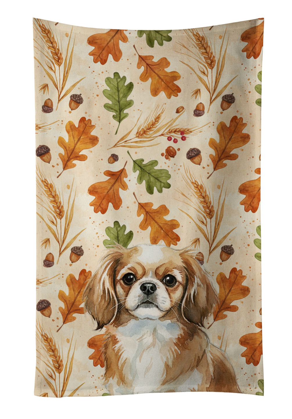 Tibetan Spaniel Heirloom Fall Kitchen Towel Velour Plush Front and Cotton Loop Back Machine Washable