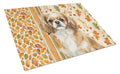 Tibetan Spaniel Heirloom Fall Cutting Board Tempered Glass Kitchen Cutting Surface, Heat Resistant Chopping, Non-Slip Feet, Food Prep & Serving
