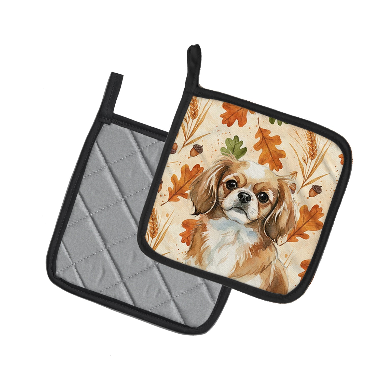Tibetan Spaniel Heirloom Fall Pot Holder Set of 2 Heat Resistant Quilted Hot Pads 7.5 x 7.5 Inch, Insulated Kitchen Trivets for Cooking & Baking