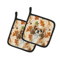 Tibetan Spaniel Heirloom Fall Pot Holder Set of 2 Heat Resistant Quilted Hot Pads 7.5 x 7.5 Inch, Insulated Kitchen Trivets for Cooking & Baking
