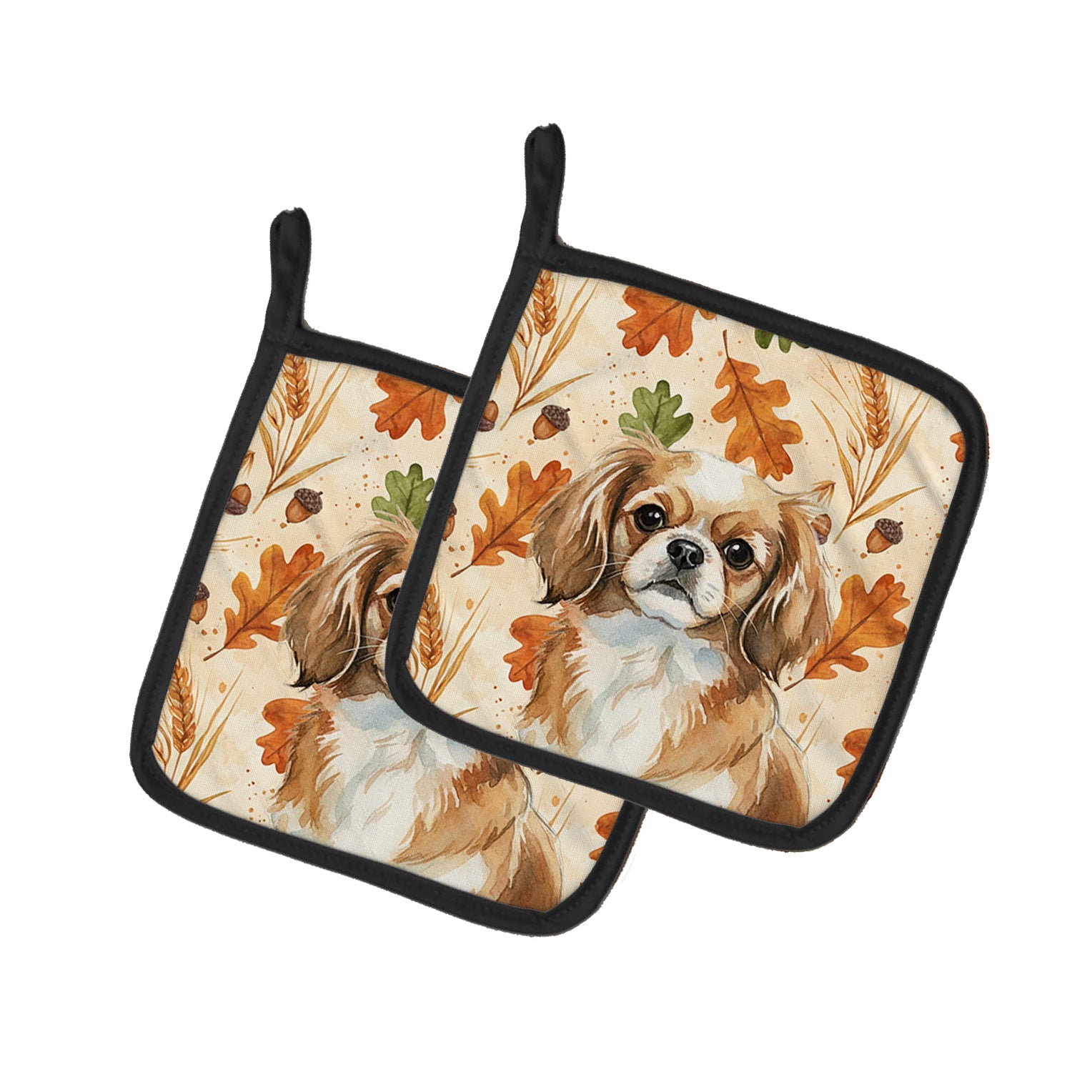 Tibetan Spaniel Heirloom Fall Pot Holder Set of 2 Heat Resistant Quilted Hot Pads 7.5 x 7.5 Inch, Insulated Kitchen Trivets for Cooking & Baking