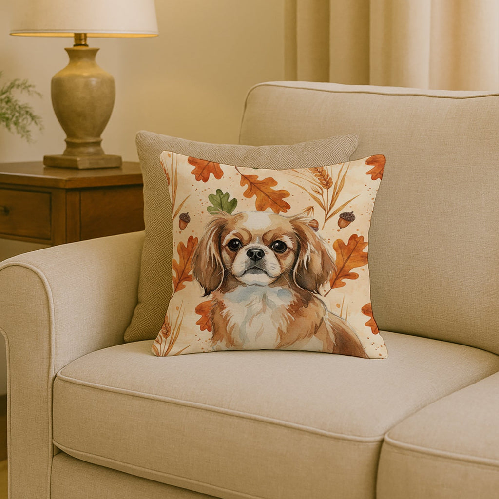 Tibetan Spaniel Heirloom Fall Decorative Throw Pillow 18x18 Indoor Outdoor Accent Cushion, Fabric Cover with Insert for Sofa, Bed, Porch & Living Room