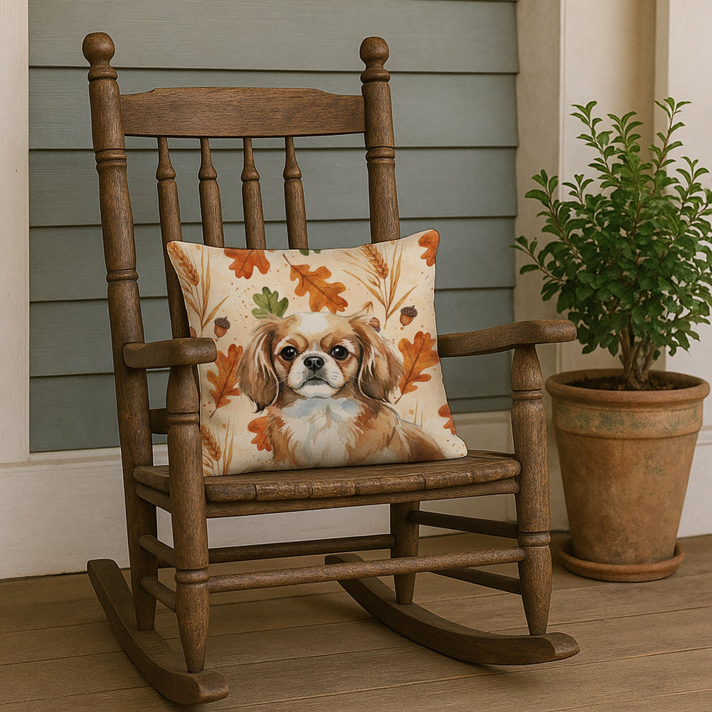 Tibetan Spaniel Heirloom Fall Decorative Throw Pillow 18x18 Indoor Outdoor Accent Cushion, Fabric Cover with Insert for Sofa, Bed, Porch & Living Room
